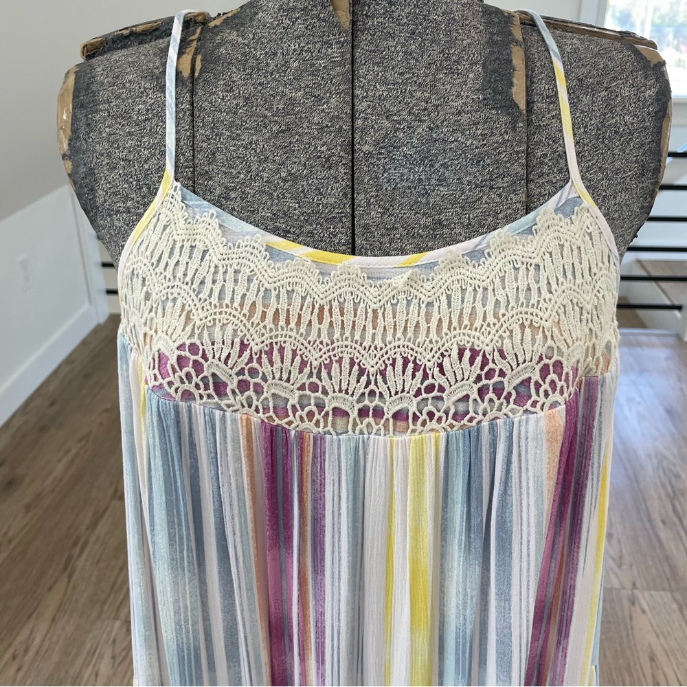 Flowy, loose fit summer Pink, blue, purple, yellow striped maxi dress - Picture 3 of 10